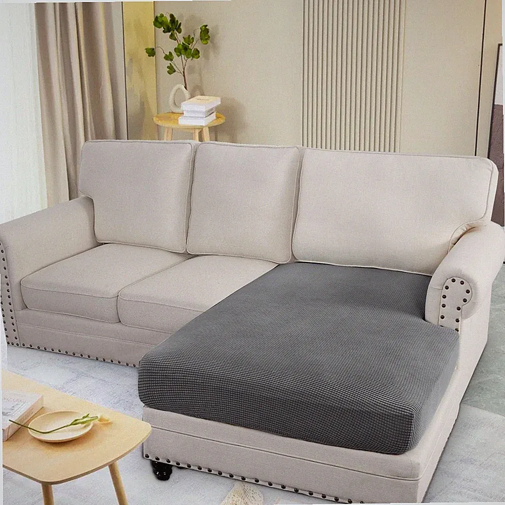 Hudson Comfort Jacquard Gray Chaise Cover One‑Piece for L‑Shaped Sectional