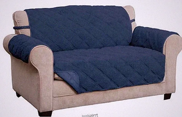 Hudson-Sherpa Slipcover Loveseat Couch Super Soft Sherpa NAVY Pet Slip Cover