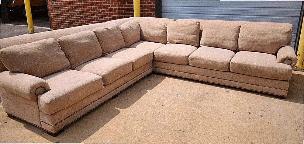Huge King Hickory 3 piece beige sectional sofa