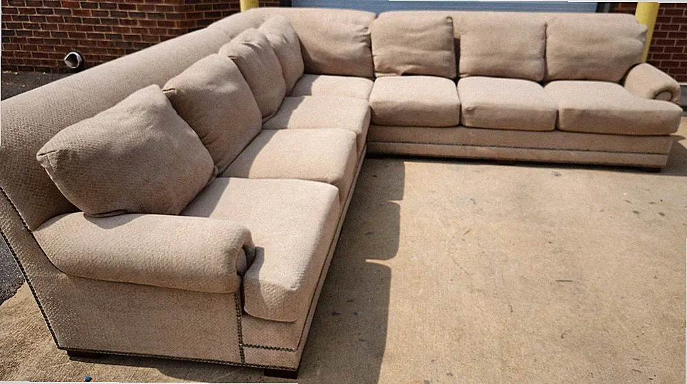 Huge King Hickory 3 piece beige sectional sofa