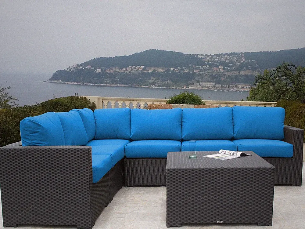 Hugo Outdoor Woven Wicker 7 Piece Sectional Set Sunbrella Cushions