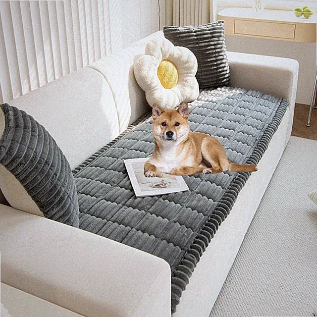 Huierxun Faux Fur Dog Couch Cover Protector Mid Grey 35x94 for Dogs Cat