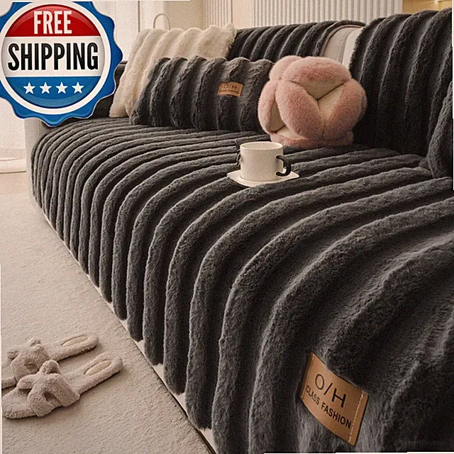 Huierxun Fuzzy Rabbit Plush Sofa Cover Thick Soft Fur Sectional Couch Cover
