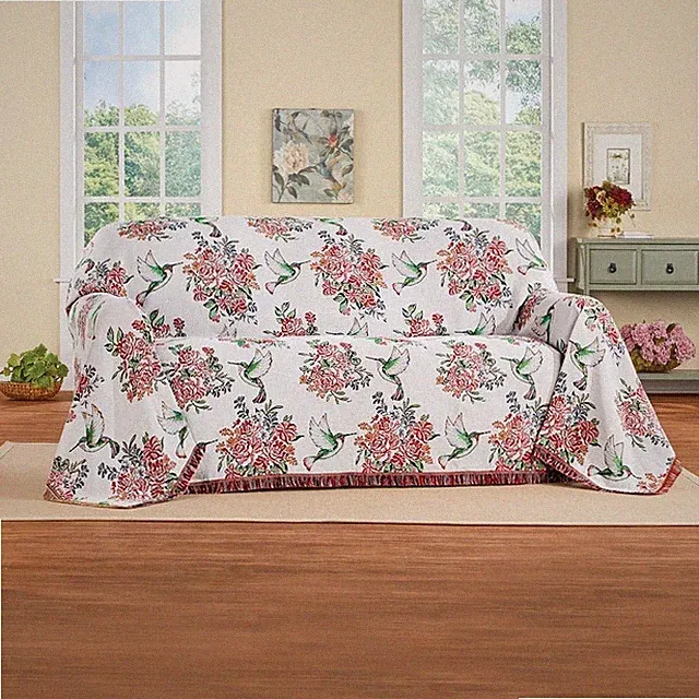 Hummingbird Floral Fringe Border Protective Furniture Throw Loveseat Cover