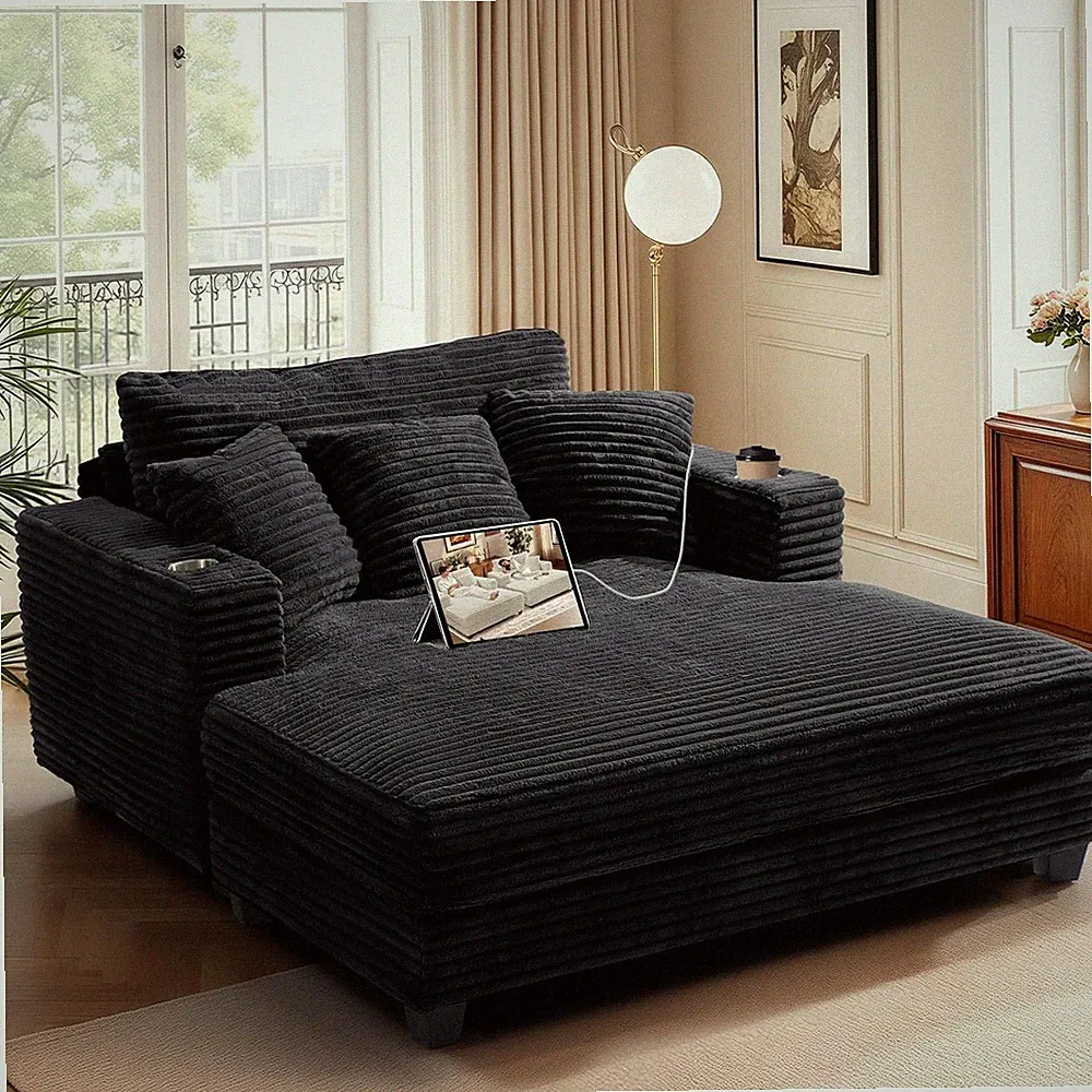 HUSFU 60'' Oversized Chaise Lounge Chair, Upholstered Sofa Bed, Sleeper Couch Re