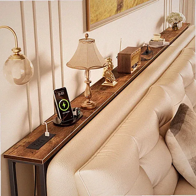 Huuger 118 Inch Sofa Table with 5.9"D × 118.1''W × 29.7''H, Rustic Brown