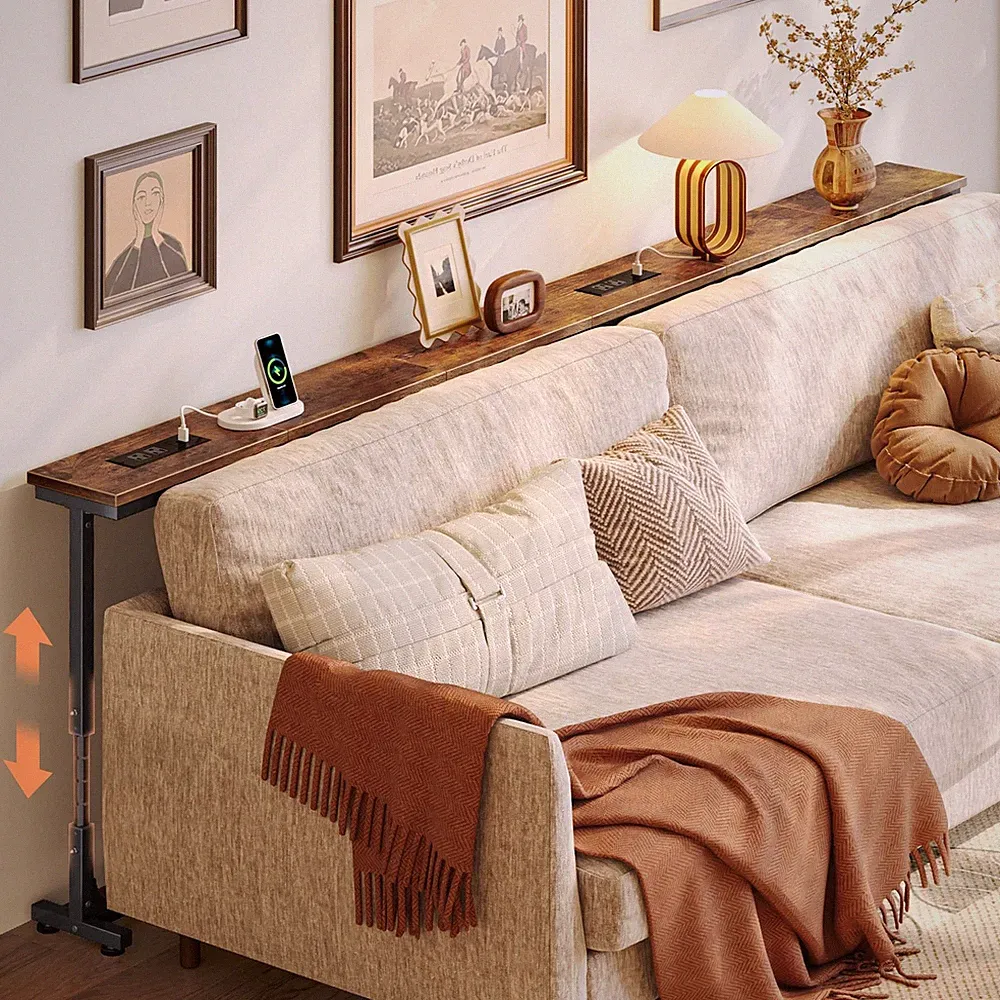 Huuger 78.7 Inch Behind Couch Table with Power Outlets, 78.7''W, Rustic Brown