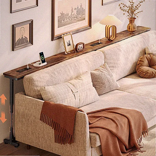 Huuger 78.7 Inch Height Adjustable Behind Couch Table 78.7''W, Rustic Brown
