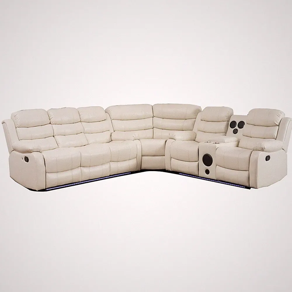 Hybition Faux Leather Living Room Set Modern Reclining Sectional Sofa White