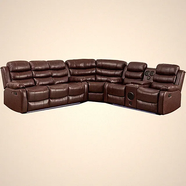 Hybition Faux Leather Living Room Set Reclining Sectional Sofa Brown