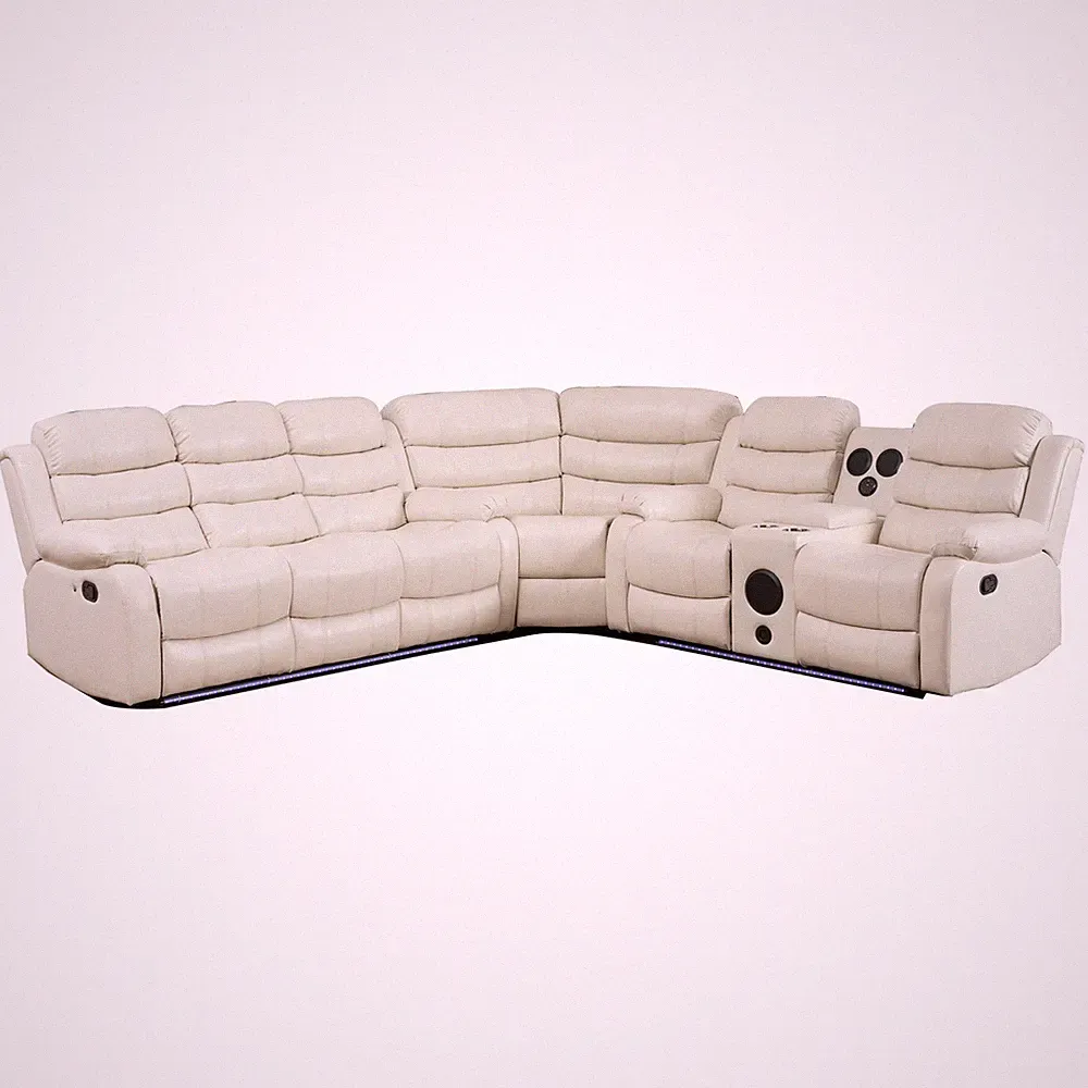 Hybition Faux Leather Living Room Set Reclining Sectional Sofa White