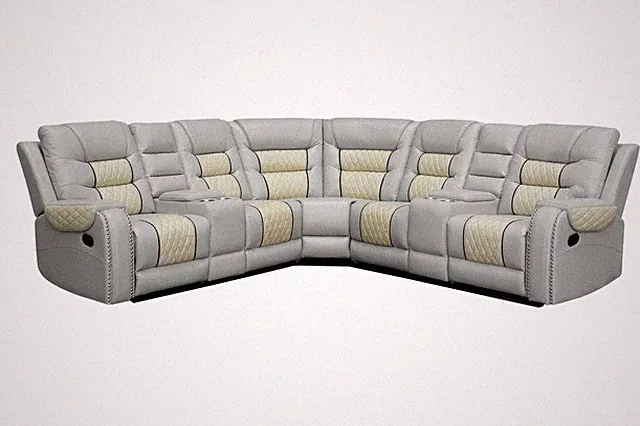 Hybition Manual Recliner Sectional Sofa Set PU Leather L-Shaped Couch Beige