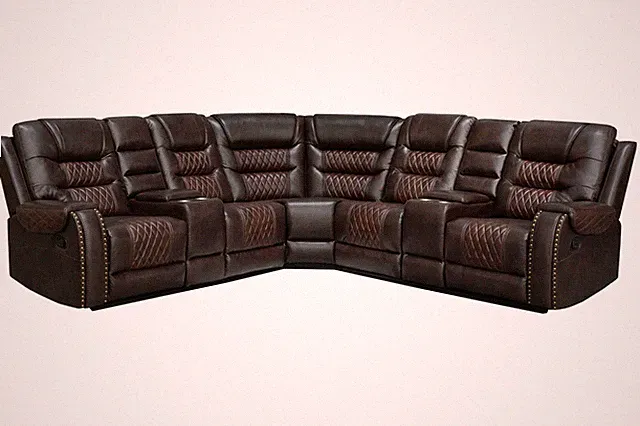 Hybition Manual Recliner Sectional Sofa Set PU Leather L-Shaped Couch Brown
