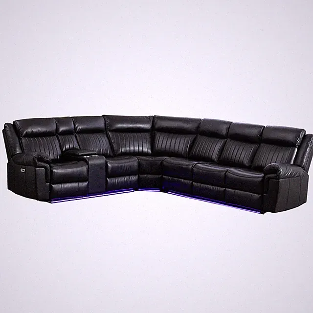 Hybition Power Reclining Sectional Sofa PU Leather L-Shaped Sofa -Black