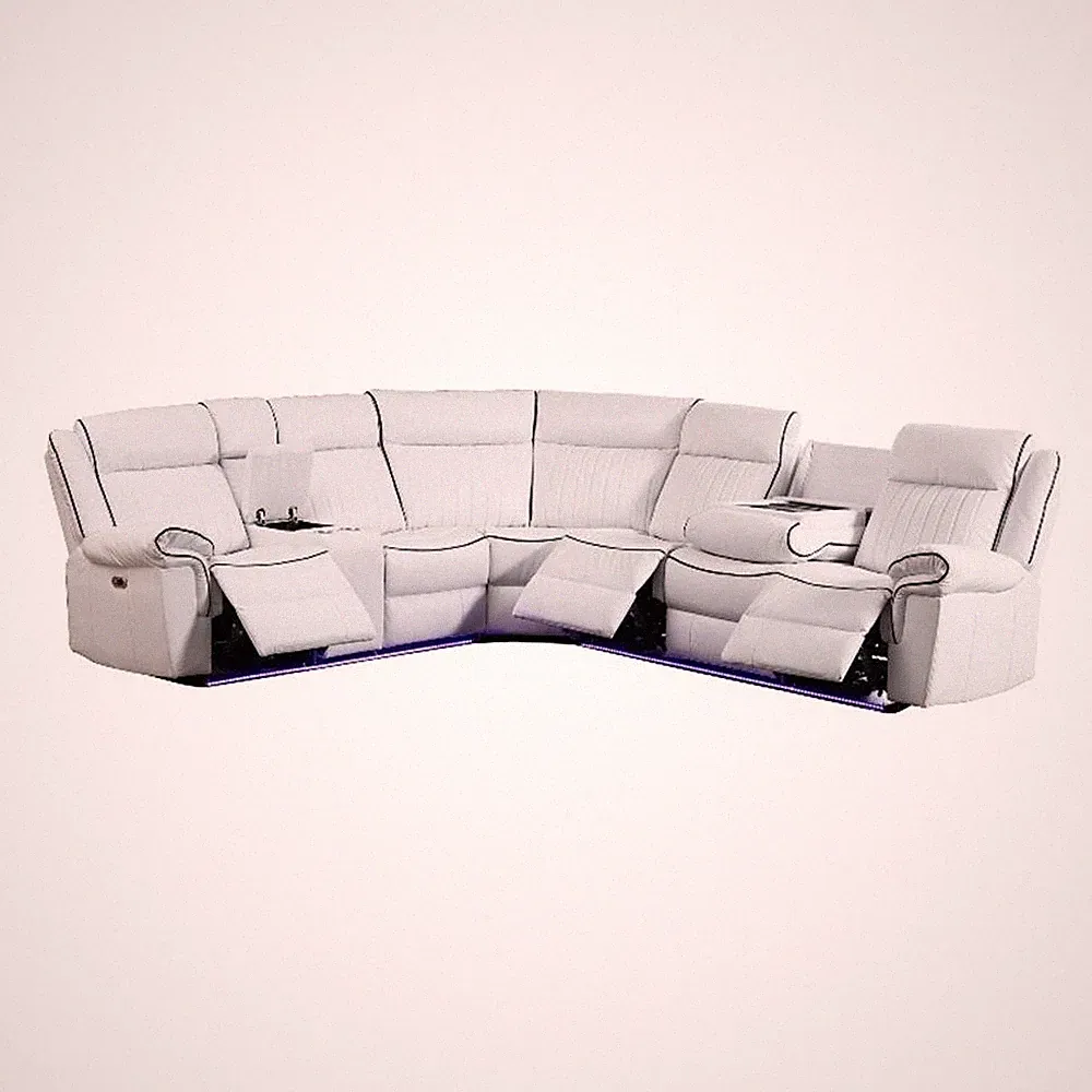Hybition Power Reclining Sectional Sofa PU Leather L-Shaped Sofa White