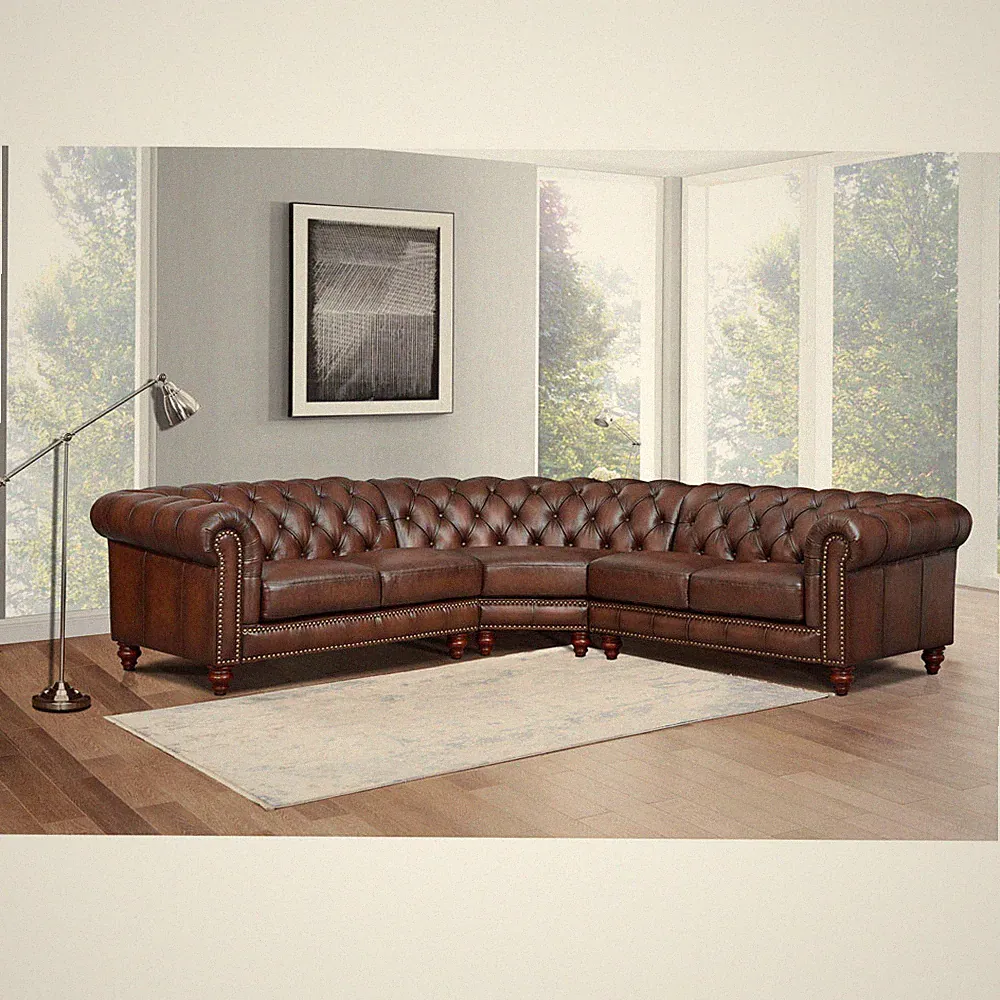 Hydeline Alton Bay Top Grain Chesterfield Leather Symmetrical Sectional