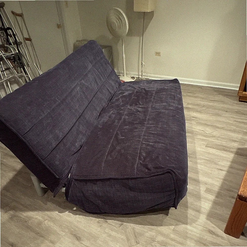 IKEA Blue Fabric Convertible Futon Sofa Bed Double Sleeper 80x41 Up to 4. Metal.