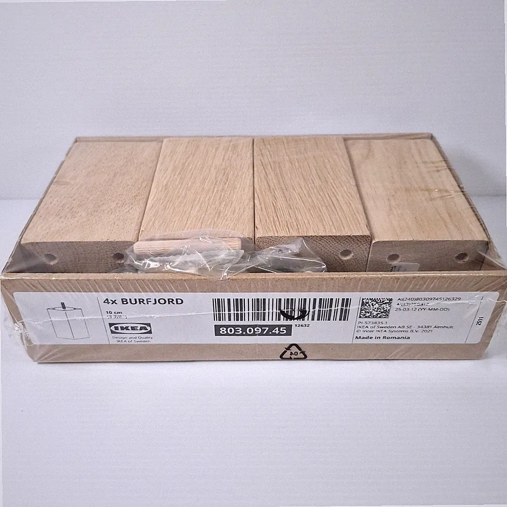 IKEA Burfjord Legs For Bed Or Sofa Solid Oak Wood 4 Pack New Sealed