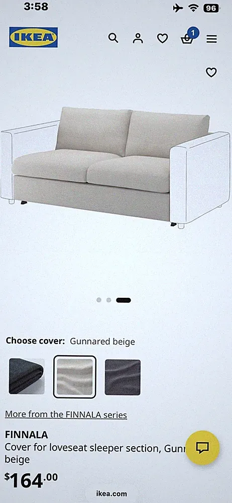 IKEA FINNALA Loveseat Sleeper Section Cover 104.549.86 With 2 Armrest Covers