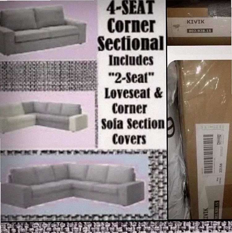 IKEA Kivik Isunda Gray 2 Seat Loveseat & Corner Sofa Section,Sectional 4 Seat,NW