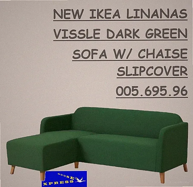 IKEA LINANAS VISSLE DARK GREEN SOFA W/ CHAISE SLIPCOVER COVER 005.695.96 NEW