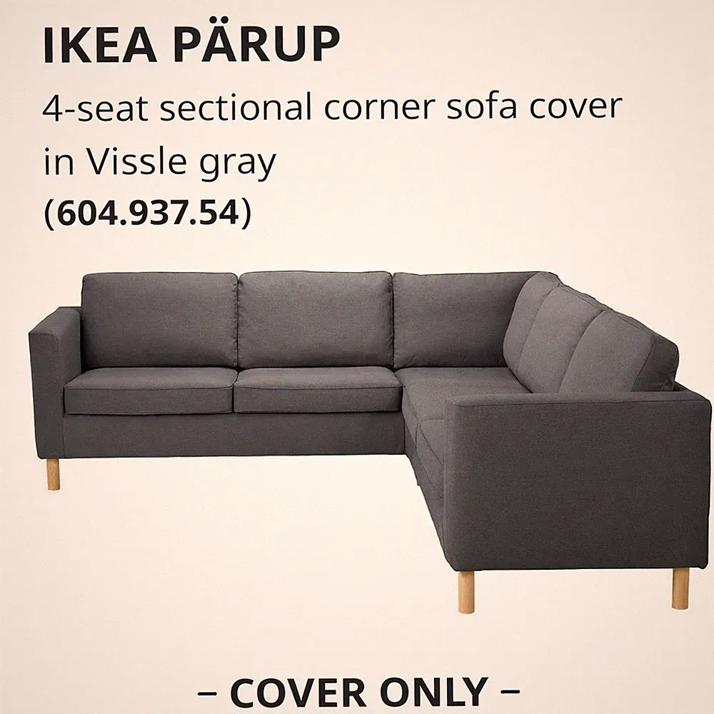 IKEA PÄRUP 4-seat sectional corner sofa cover in Vissle gray (604.937.54) New