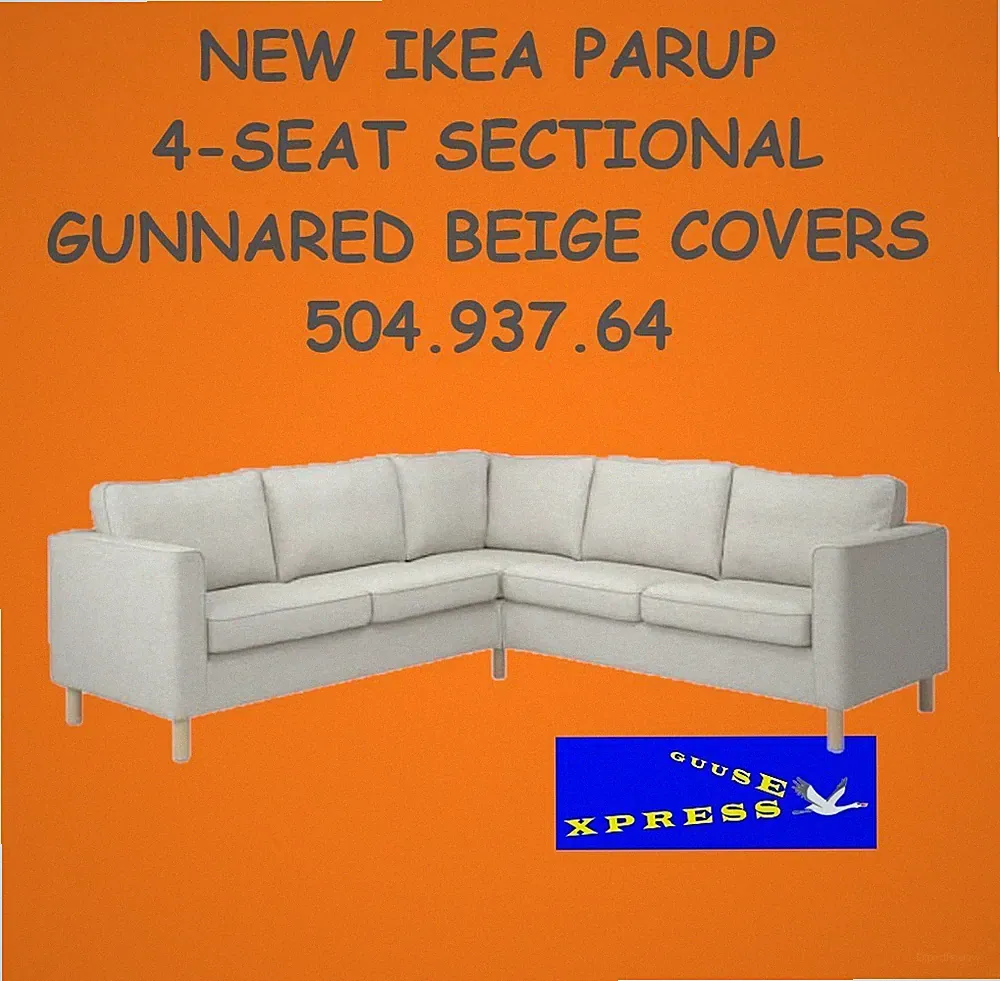 IKEA PARUP 4-SEAT SECTIONAL GUNNARED BEIGE SLIPCOVERS 504.937.64 NEW