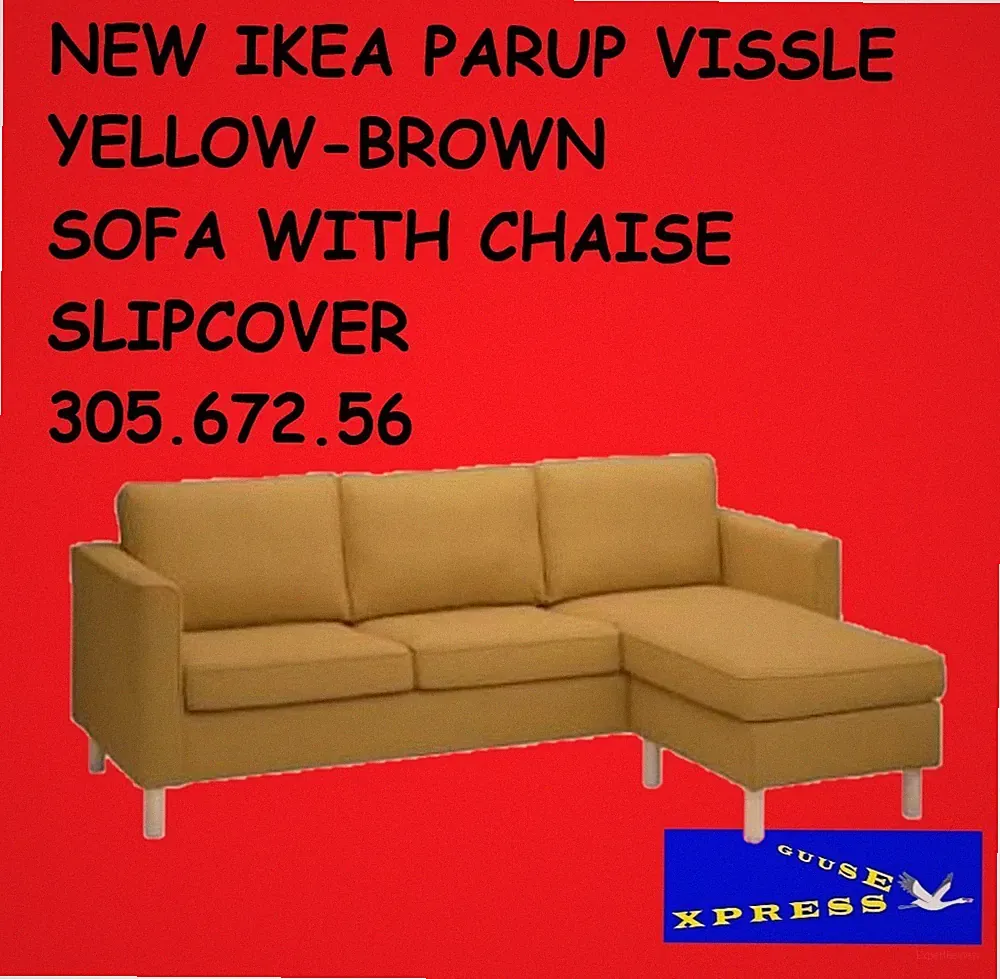 IKEA PARUP VISSLE YELLOW-BROWN SOFA WITH CHAISE COVER SLIPCOVER 305.672.56 NEW