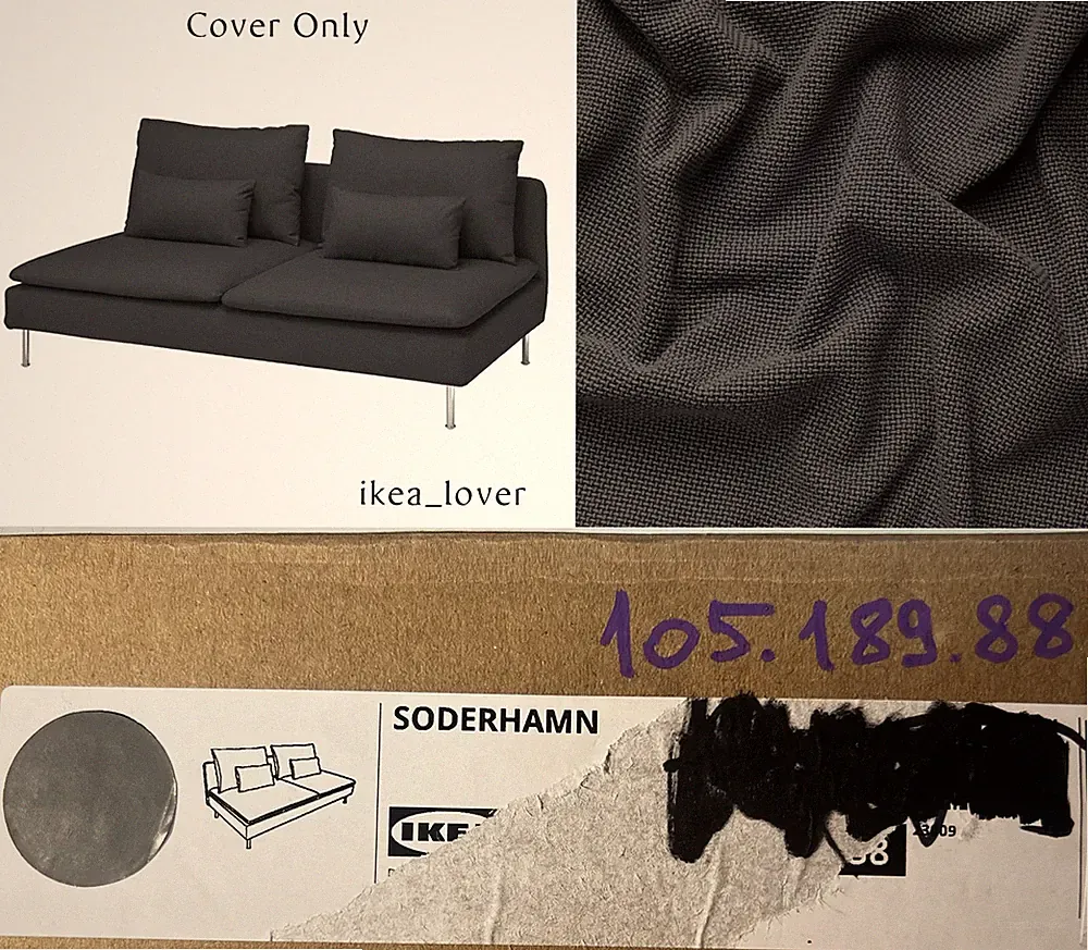 Ikea SÖDERHAMN Cover for sofa section, Fridtuna dark gray - 105.189.88