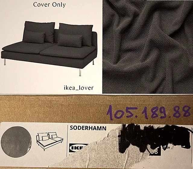 Ikea SÖDERHAMN Cover for sofa section, Fridtuna dark gray - 105.189.88