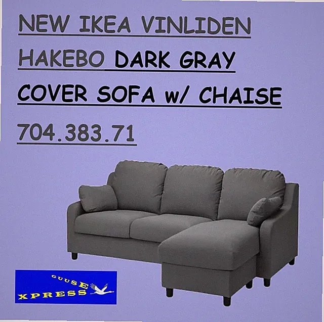 IKEA VINLIDEN HAKEBO DARK GRAY COVER SOFA w/ CHAISE 704.383.71 NEW