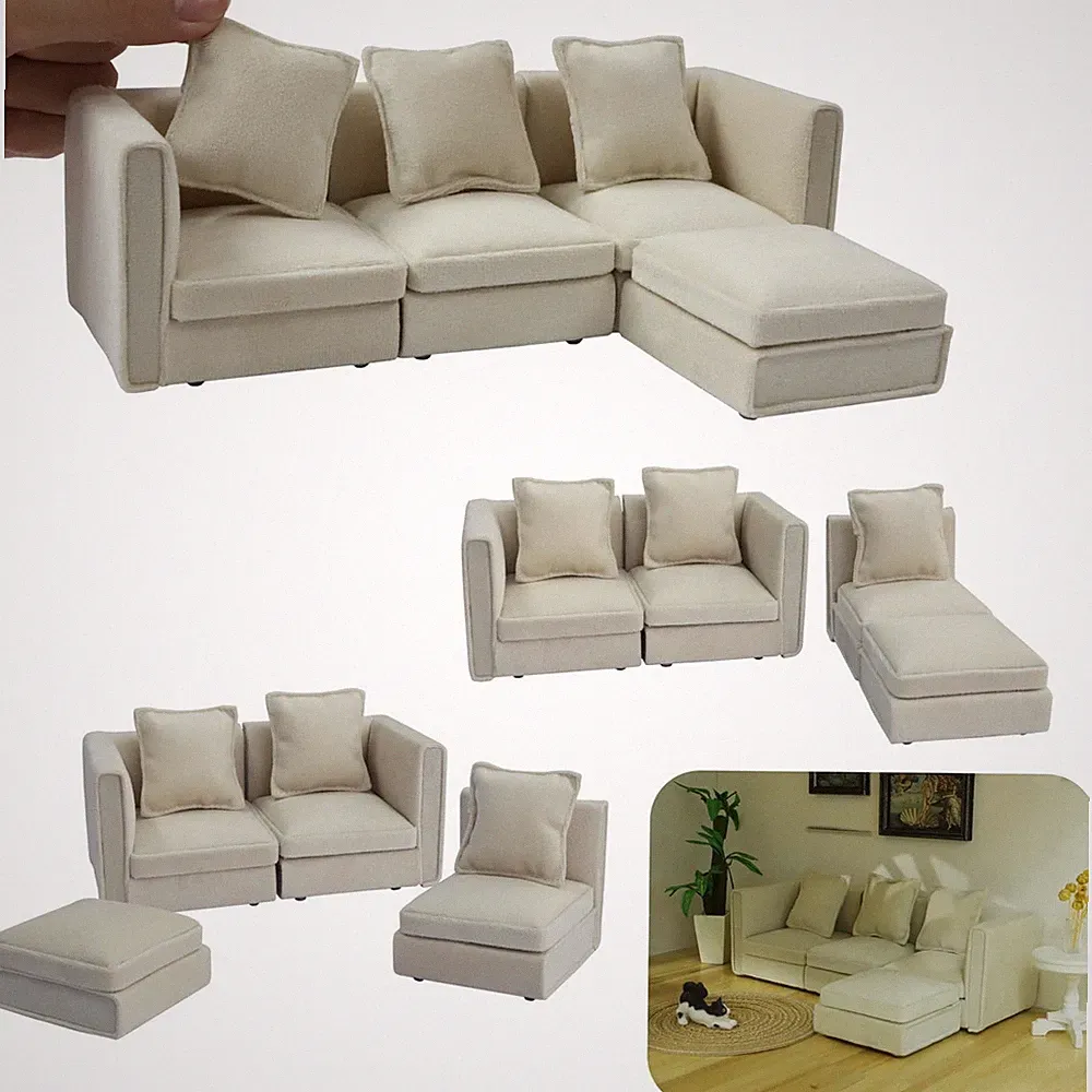 iLAND Dollhouse Furniture Miniature Sectional Couch Set Fit 1/12 Scale Access...