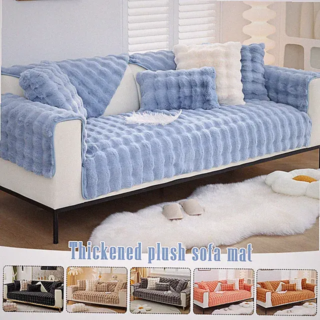 Imitated Rabbit Plush Sofa Mat Non-slip Soft Sofa Towel Couch Cover Universal.