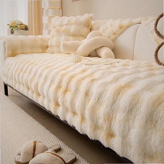 Imitation Rabbit Fur Plush Sofa Slipcover Non-slip Soft Sofa Towel Cushion Cover