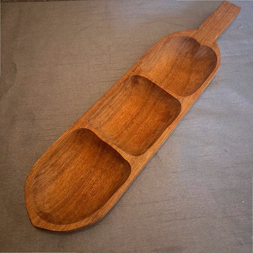 Imperial International Genuine Teak Wood 3-Section Serving Tray Thailand MCM