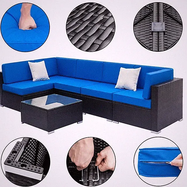 In/Outdoor Patio 7 Pieces Rattan Furniture Wicker Royal Cushioned Sofa Set
