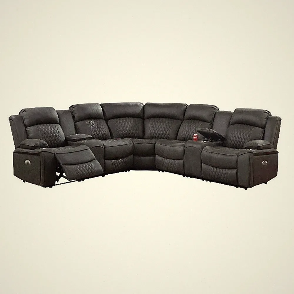 Ina Power Sectional Recliner L Shape Sofa- Charcoal Gray Faux Leather