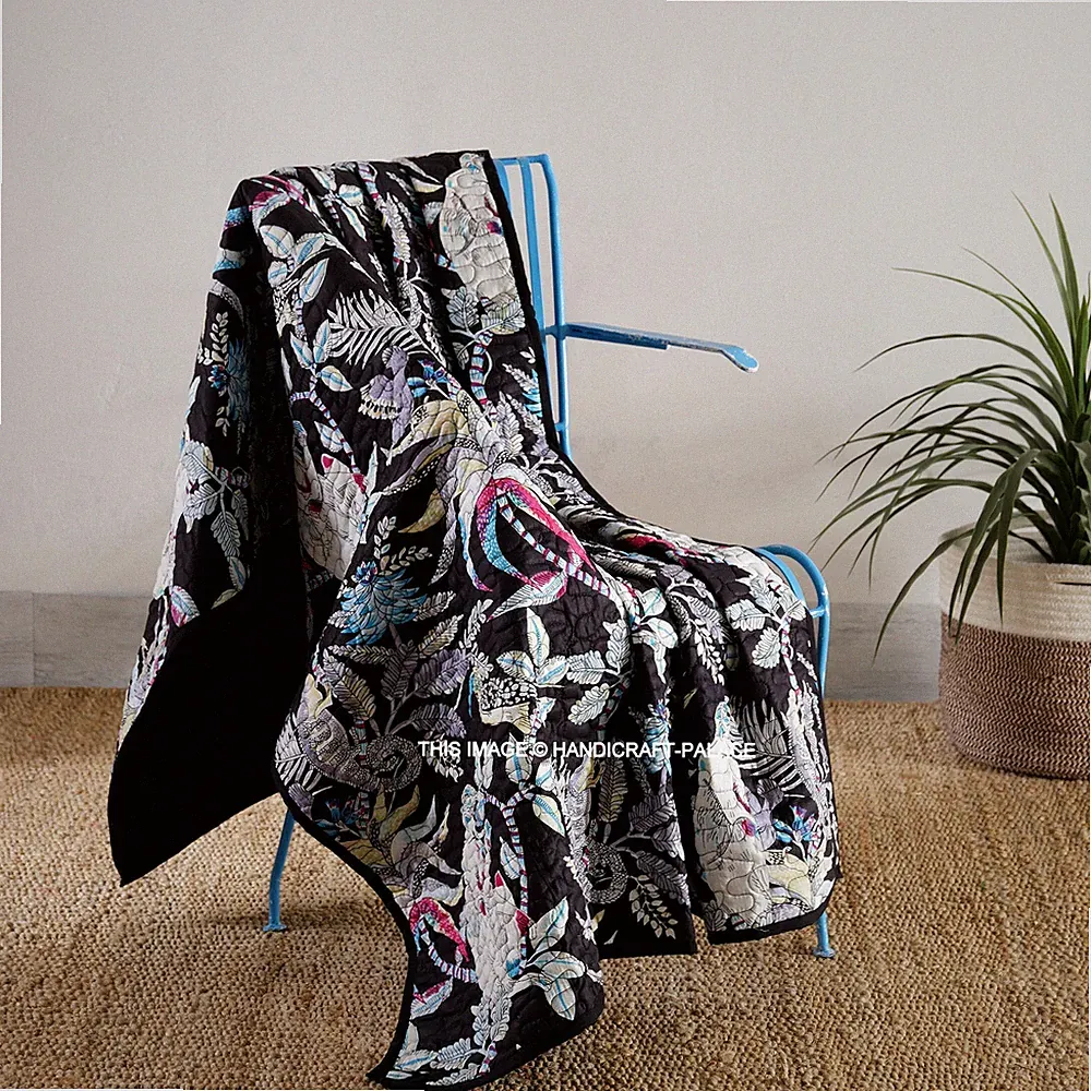 Indian Handmade Monkey Kantha Quilt Throw Reversible Sofa Bed Blanket Cotton