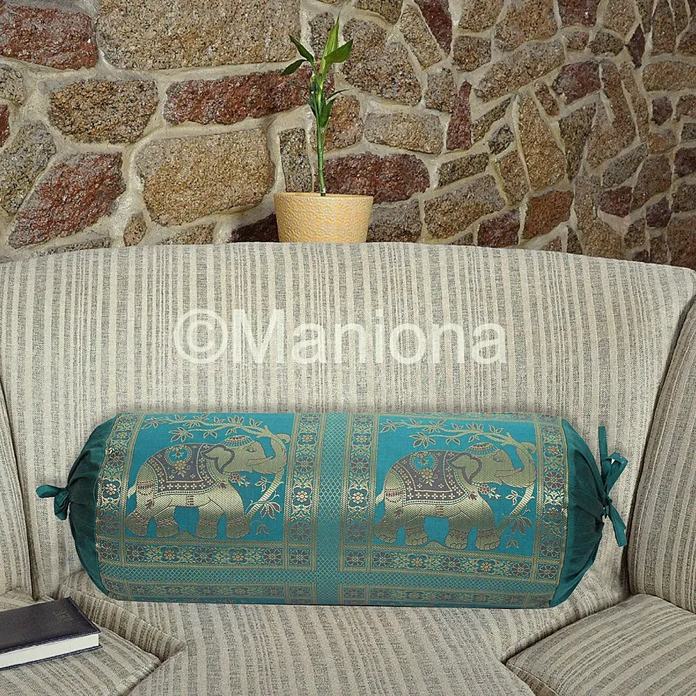 Indian Silk Bolster 2pcs Lot Cylinder Yoga Neck Sofa Bed Sofa Pillow Cover Throw