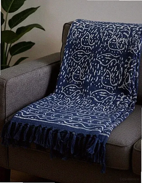 Indigo Hand Block Printed Throw Blanket Boho Mud Cloth Indian Sofa Bed Throw