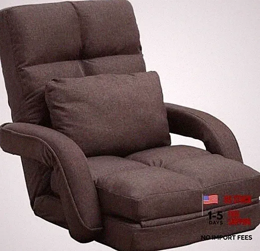 Indoor Floor Chair with Armrest and Pillow Folding Chaise Lounge Sofa 14 Brown