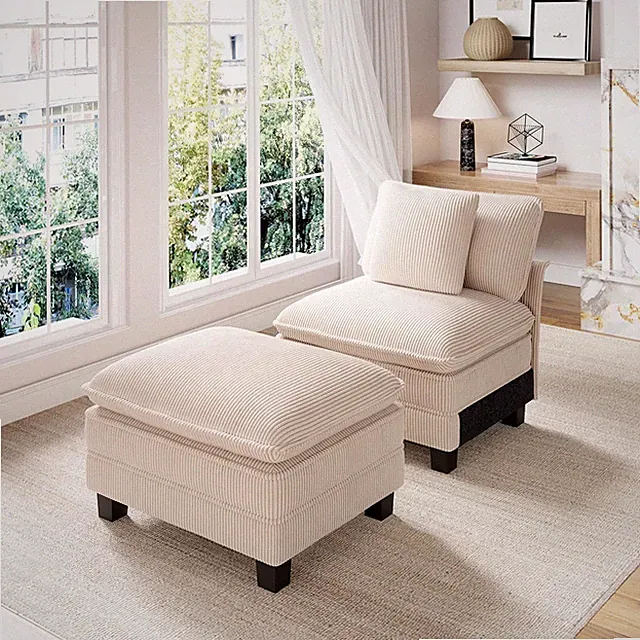 Indoor Lounge Sofa Chair One-Person Oversized Sectional Sofa W/ Ottoman Single