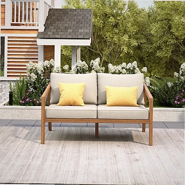 Indoor & Outdoor 2-Seater Sectional Acacia Wood Loveseat Sofa with Cushion