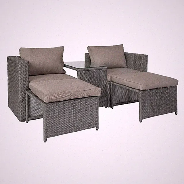 Indoor/Outdoor Modular Loveseat Sofa Set with Table and Ottomans in Gray/Gray