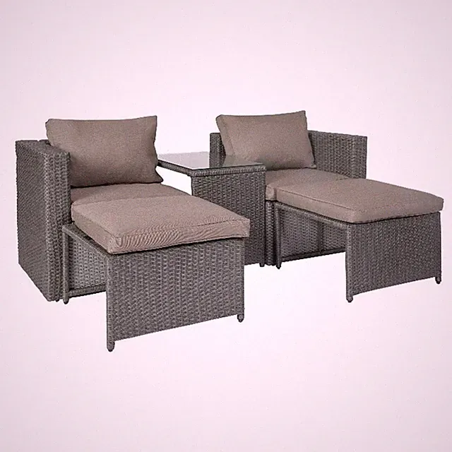 Indoor/Outdoor Modular Loveseat Sofa Set with Table and Ottomans in Gray/Gray