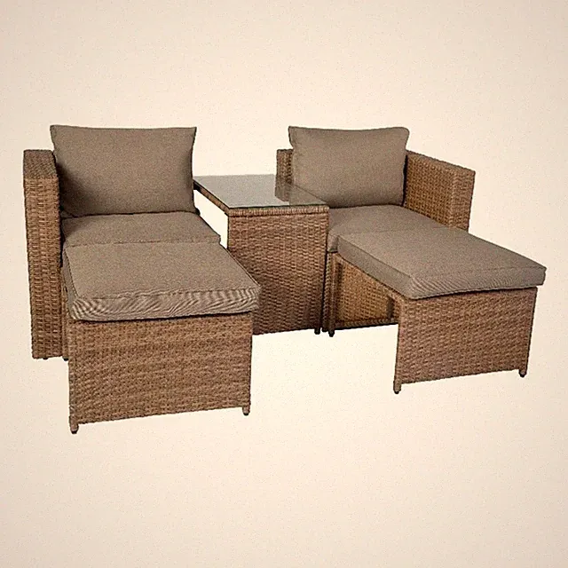 Indoor/Outdoor Modular Loveseat Sofa Set with Table and Ottomans in Gray/Natural