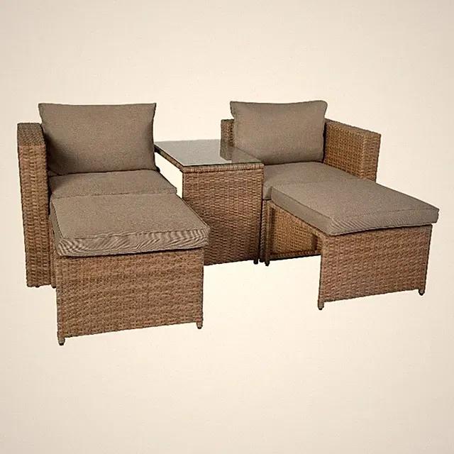 Indoor/Outdoor Modular Loveseat Sofa Set with Table and Ottomans in Gray/Natural