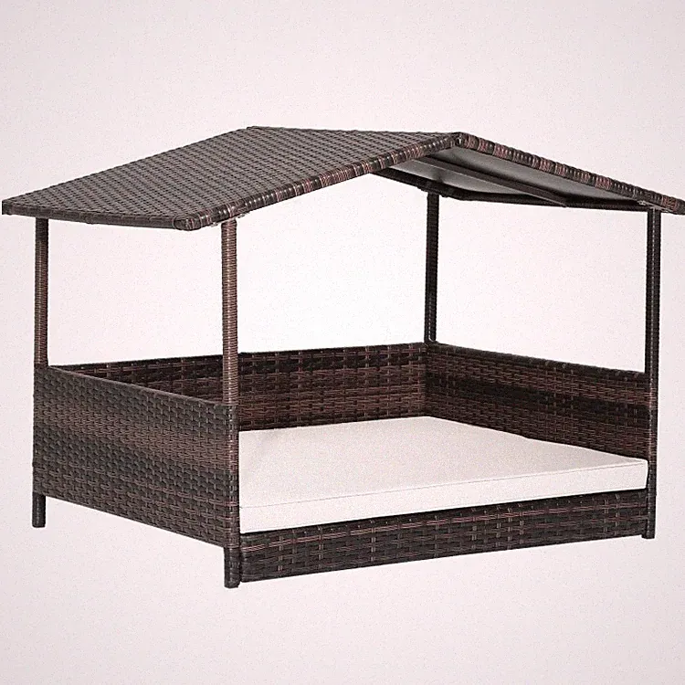 Indoor/Outdoor Wicker Dog House Rattan Sofa w/ Cushion Lounge Raised Rattan Bed