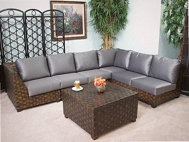 Indoor Rattan Living Room Sectional Sofa 5 Piece Furniture Set (#1460-CP)