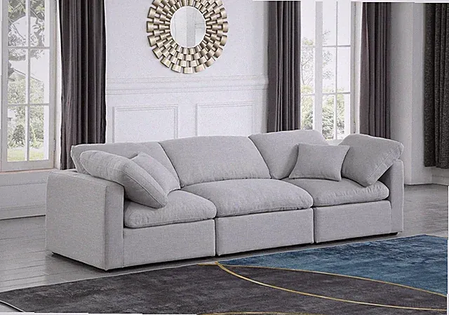 Indulge Collection 105" Modern Modular Sofa in Rich Grey Linen with Feather Cush